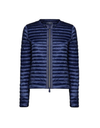 save the duck d3590w iris6 blue black giacca senza collo stile bon ton zip centrale con grois grain
