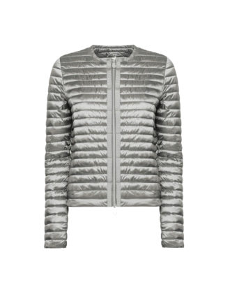 save the duck d3590w iris6 silver giacca senza collo stile bon ton zip centrale con grois grain