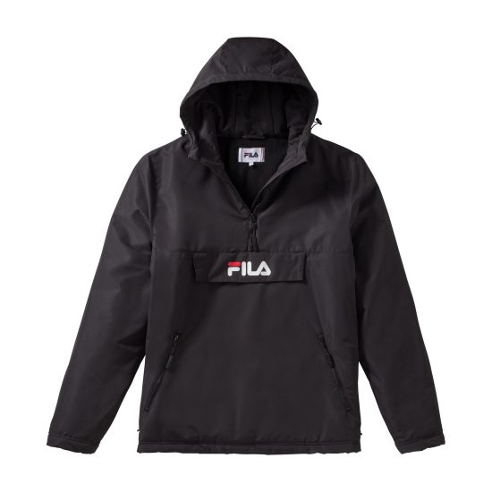 fila giacca anorak michurou colore nero con mezza zip e cappuccio fisso