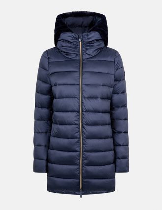 save the duck cappottino con cappuccio in ecopelliccia staccabile matilda blue black 90010