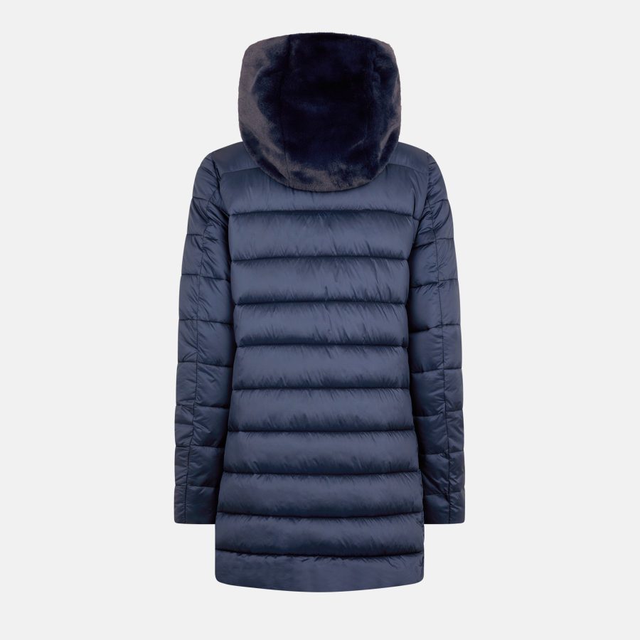 save the duck cappottino con cappuccio in ecopelliccia staccabile matilda blue black 90010