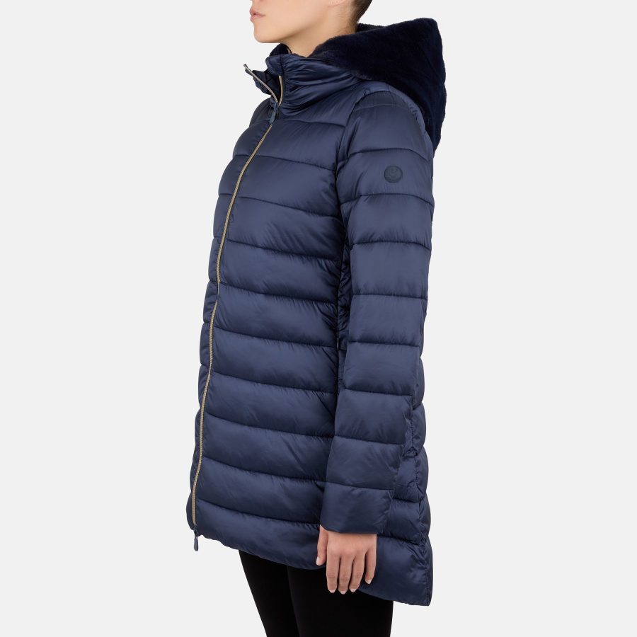 save the duck cappottino con cappuccio in ecopelliccia staccabile matilda blue black 90010