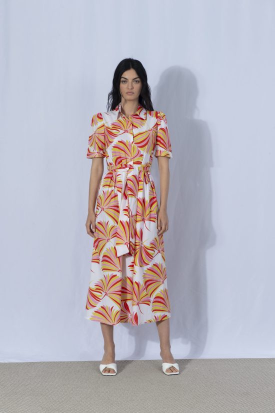 anonyme abito lungo camicia damise stampa palme palms a173sd113 white