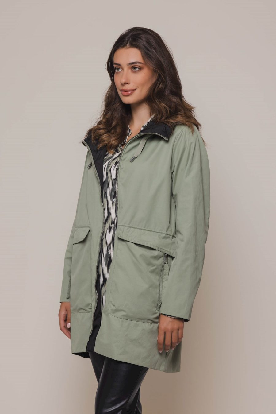 rino e pelle donna maxime impermeabile reversibile 7002420 verde chiaro nero