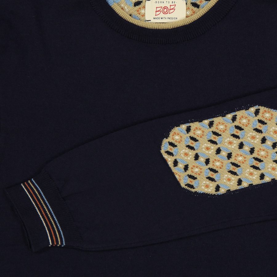 bob maglione girocollo con toppe scaffold blu