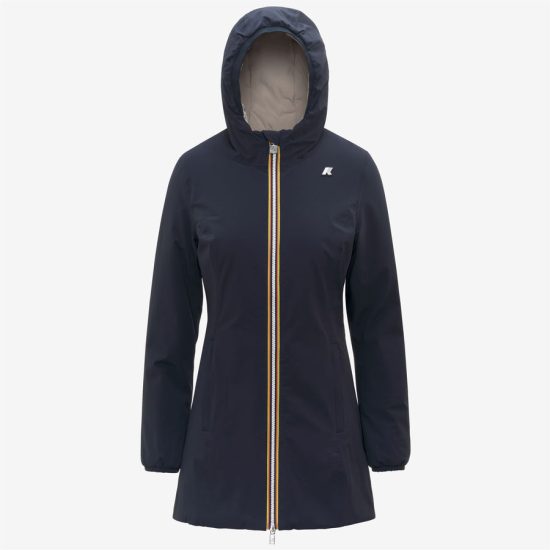 k-way donna modello denise st warm double k6128uw colore blue depth beige cashmere bbc