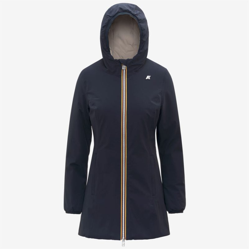 k-way donna modello denise st warm double k6128uw colore blue depth beige cashmere bbc