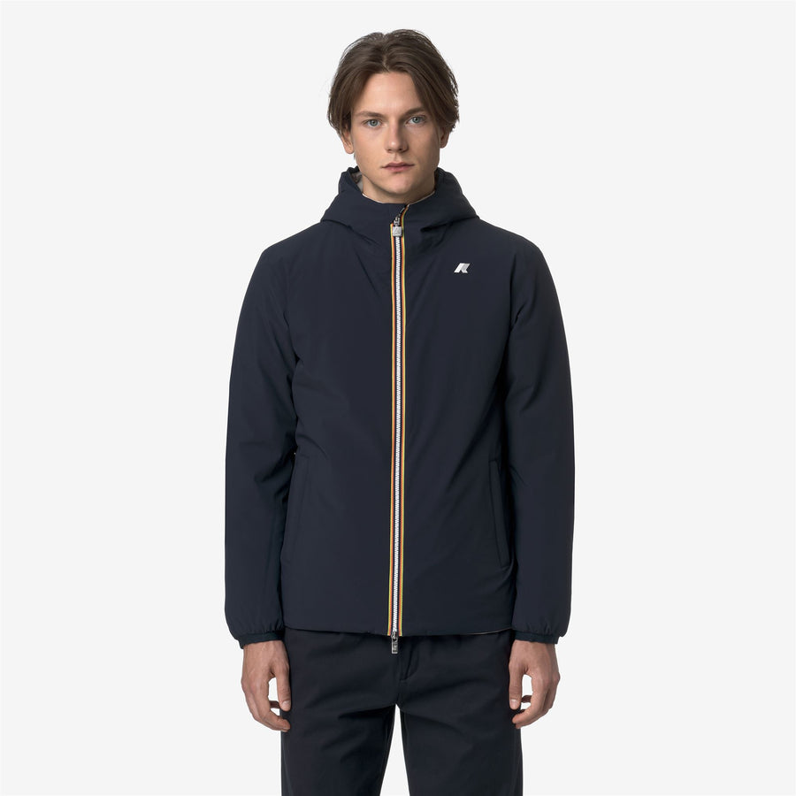 k-way uomo modello jack st warm double k6128vw colore blu scuro reversibile beige